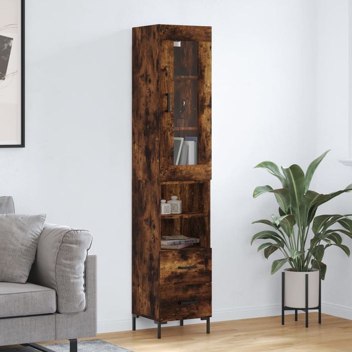 Buffet haut Chêne fumé 34,5x34x180 cm Bois d'ingénierie - Photo n°2