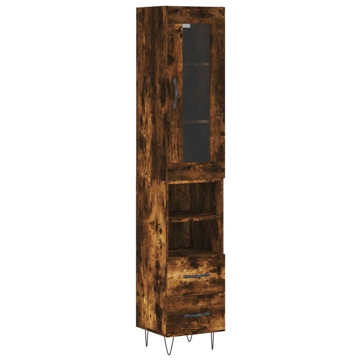 Buffet haut Chêne fumé 34,5x34x180 cm Bois d'ingénierie - Photo n°1