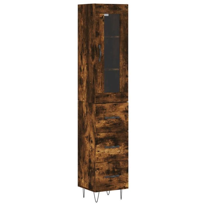 Buffet haut Chêne fumé 34,5x34x180 cm Bois d'ingénierie - Photo n°1