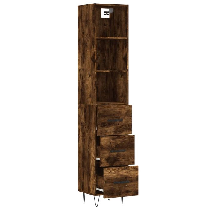 Buffet haut Chêne fumé 34,5x34x180 cm Bois d'ingénierie - Photo n°4