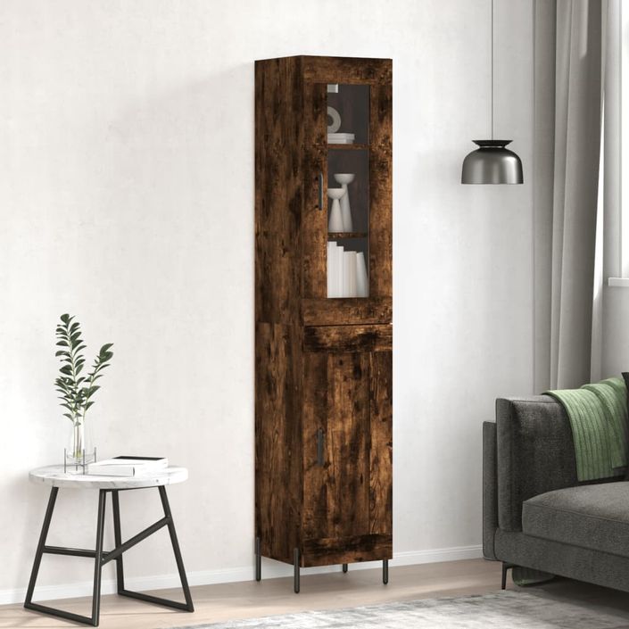 Buffet haut Chêne fumé 34,5x34x180 cm Bois d'ingénierie - Photo n°2