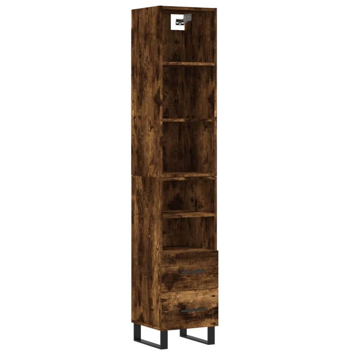 Buffet haut Chêne fumé 34,5x34x180 cm Bois d'ingénierie - Photo n°1