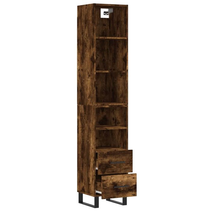 Buffet haut Chêne fumé 34,5x34x180 cm Bois d'ingénierie - Photo n°4