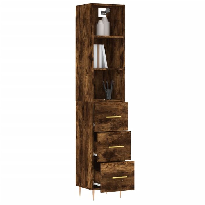 Buffet haut Chêne fumé 34,5x34x180 cm Bois d'ingénierie - Photo n°3