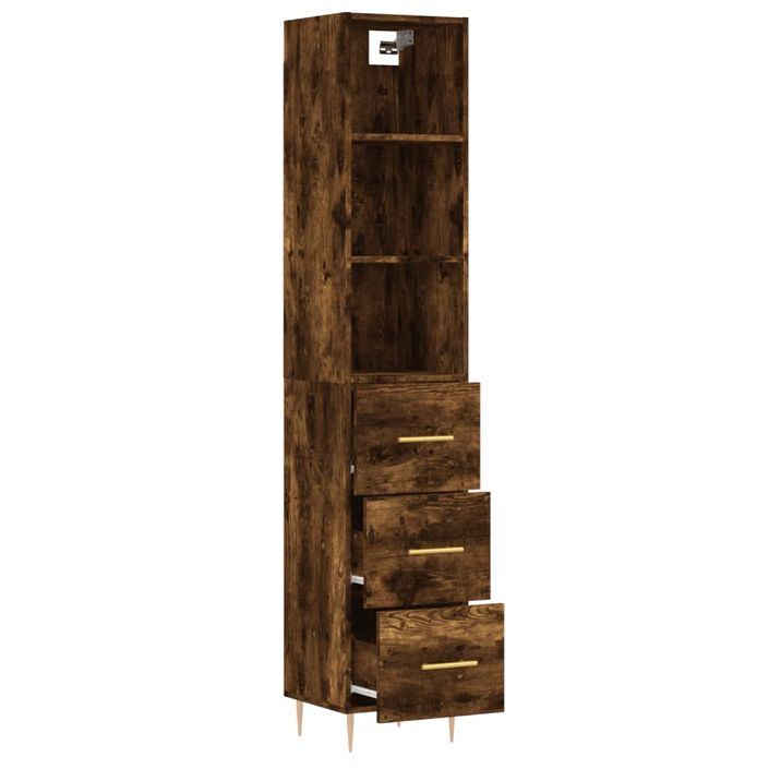 Buffet haut Chêne fumé 34,5x34x180 cm Bois d'ingénierie - Photo n°4