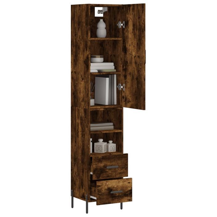 Buffet haut Chêne fumé 34,5x34x180 cm Bois d'ingénierie - Photo n°3