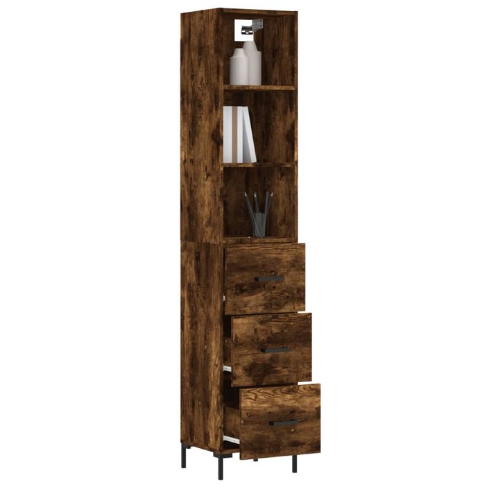 Buffet haut Chêne fumé 34,5x34x180 cm Bois d'ingénierie - Photo n°3