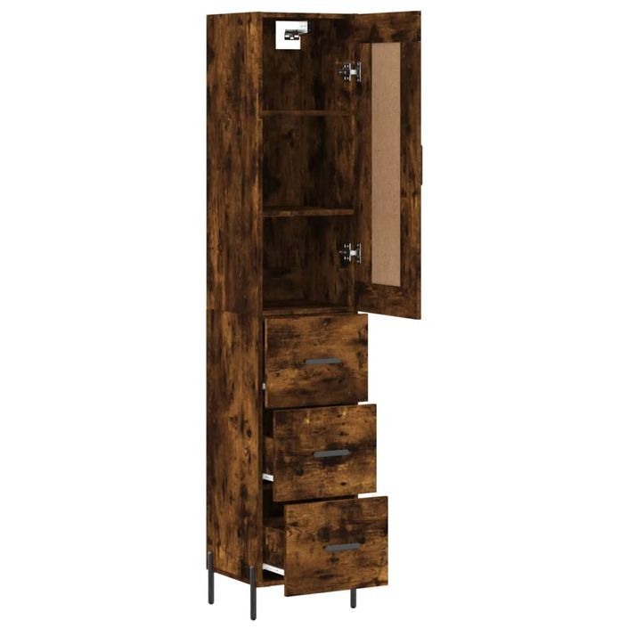 Buffet haut Chêne fumé 34,5x34x180 cm Bois d'ingénierie - Photo n°4