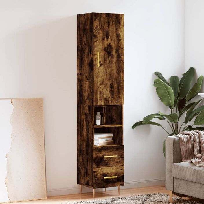 Buffet haut Chêne fumé 34,5x34x180 cm Bois d'ingénierie - Photo n°2