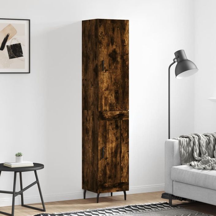 Buffet haut Chêne fumé 34,5x34x180 cm Bois d'ingénierie - Photo n°2