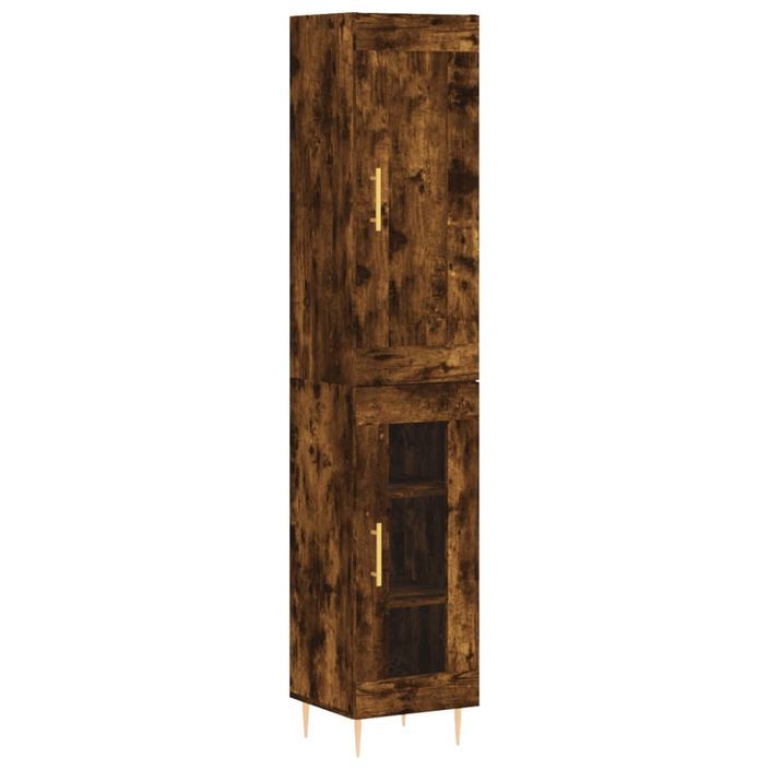 Buffet haut chêne fumé 34,5x34x180 cm bois d'ingénierie - Photo n°1