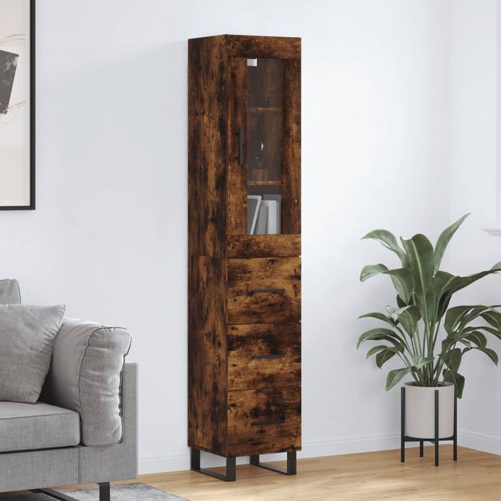 Buffet haut Chêne fumé 34,5x34x180 cm Bois d'ingénierie - Photo n°2