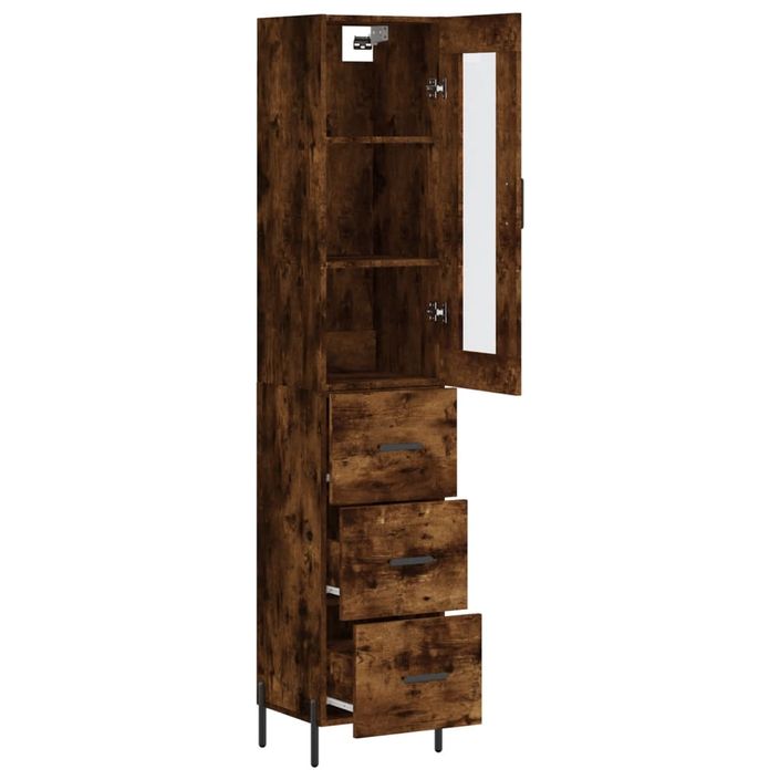 Buffet haut Chêne fumé 34,5x34x180 cm Bois d'ingénierie - Photo n°4