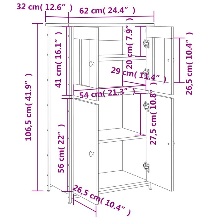 Buffet haut chêne fumé 62x32x106,5 cm bois d'ingénierie - Photo n°10