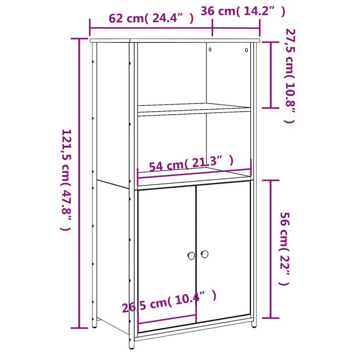 Buffet haut chêne fumé 62x36x121,5 cm bois d'ingénierie - Photo n°10