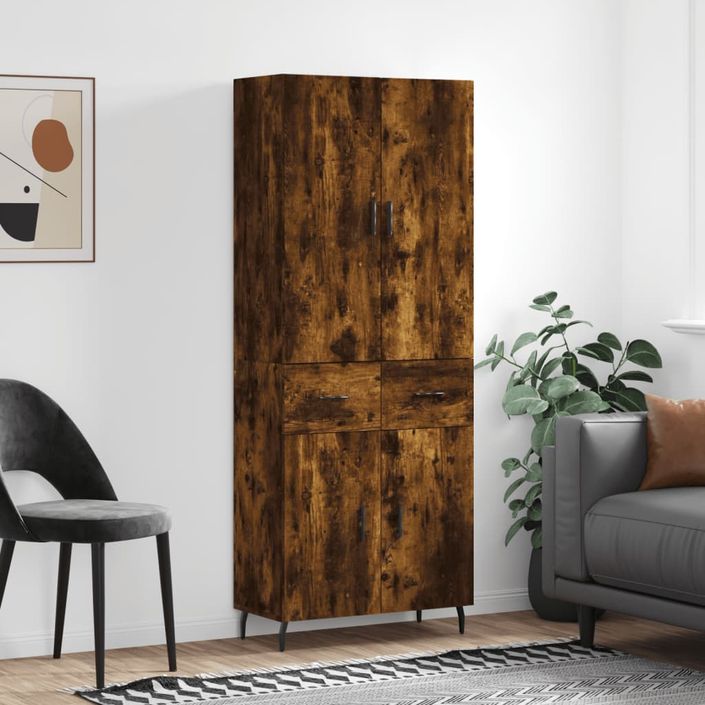 Buffet haut Chêne fumé 69,5x34x180 cm Bois d'ingénierie - Photo n°2