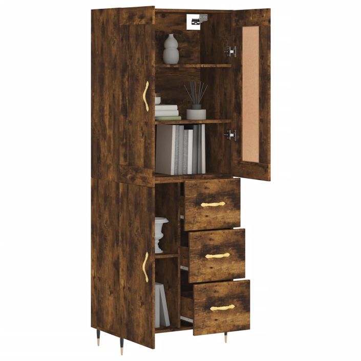 Buffet haut Chêne fumé 69,5x34x180 cm Bois d'ingénierie - Photo n°3