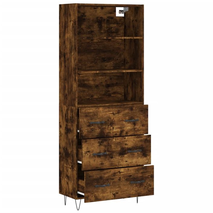 Buffet haut Chêne fumé 69,5x34x180 cm Bois d'ingénierie - Photo n°4