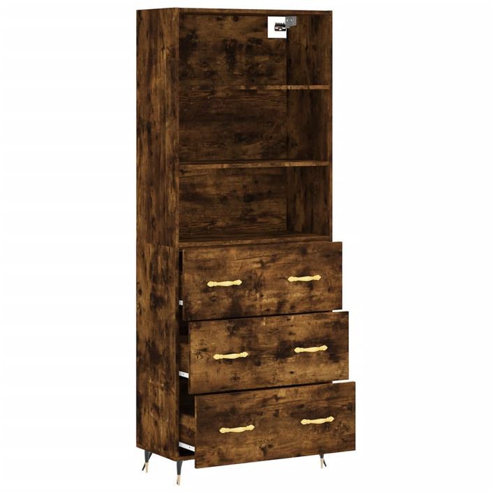 Buffet haut Chêne fumé 69,5x34x180 cm Bois d'ingénierie - Photo n°4