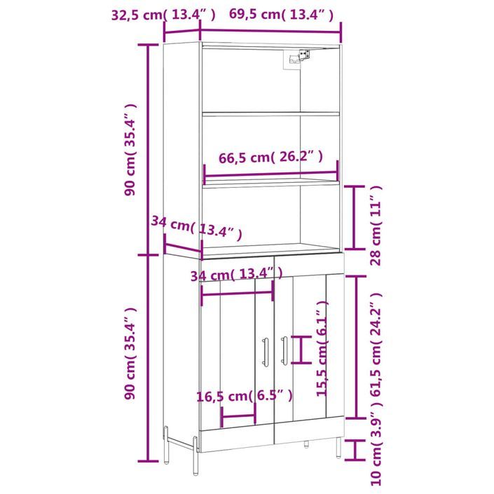 Buffet haut Chêne fumé 69,5x34x180 cm Bois d'ingénierie - Photo n°11