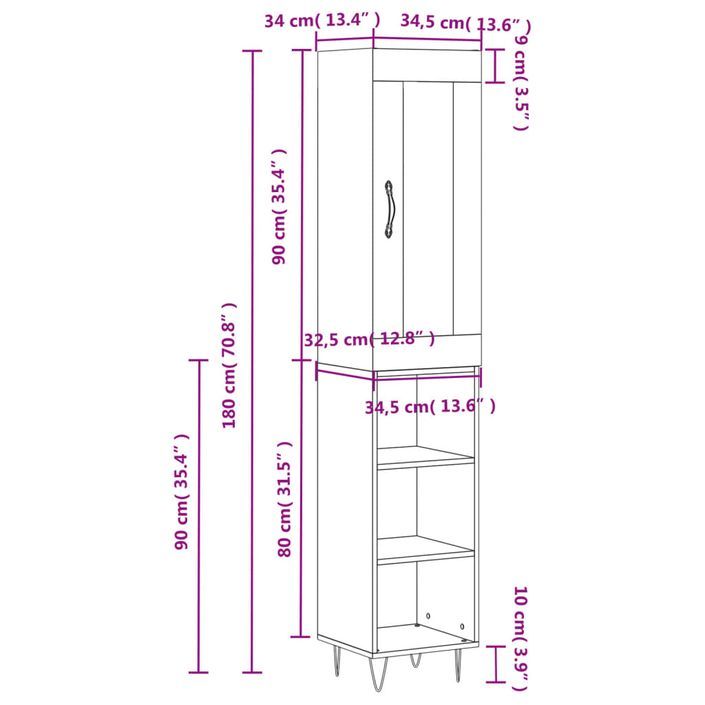 Buffet haut Chêne marron 34,5x34x180 cm Bois d'ingénierie - Photo n°11