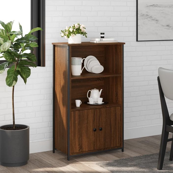 Buffet haut chêne marron 62x32x103,5 cm bois d'ingénierie - Photo n°2