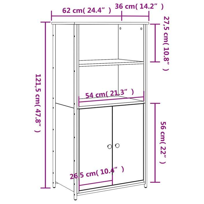 Buffet haut chêne marron 62x36x121,5 cm bois d'ingénierie - Photo n°10