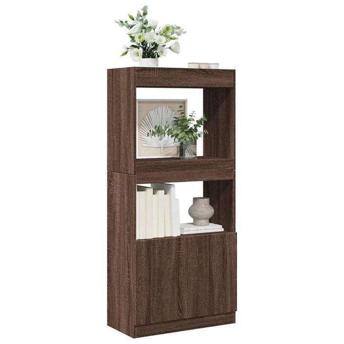 Buffet haut chêne marron 63x33x140 cm bois d'ingénierie - Photo n°1