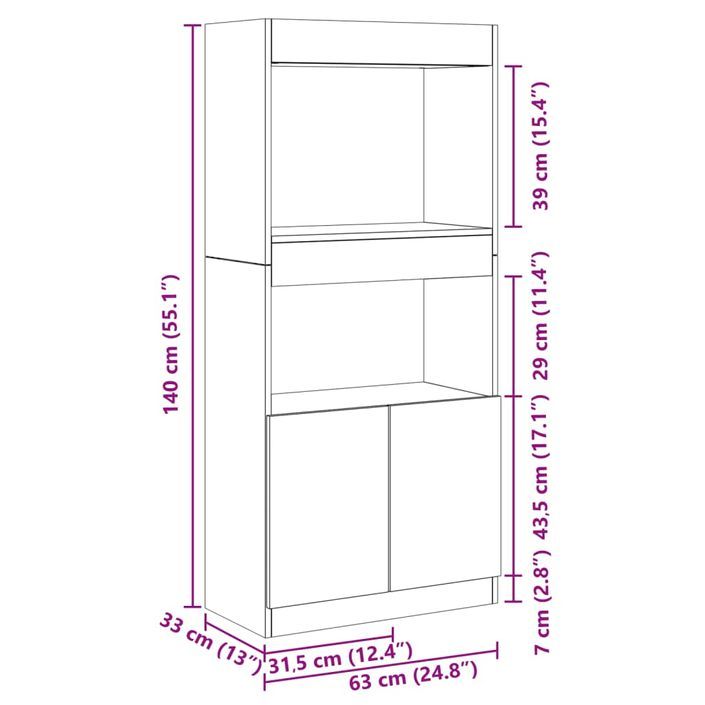 Buffet haut chêne marron 63x33x140 cm bois d'ingénierie - Photo n°12