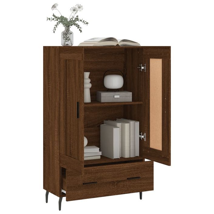 Buffet haut chêne marron 69,5x31x115 cm bois d'ingénierie - Photo n°4