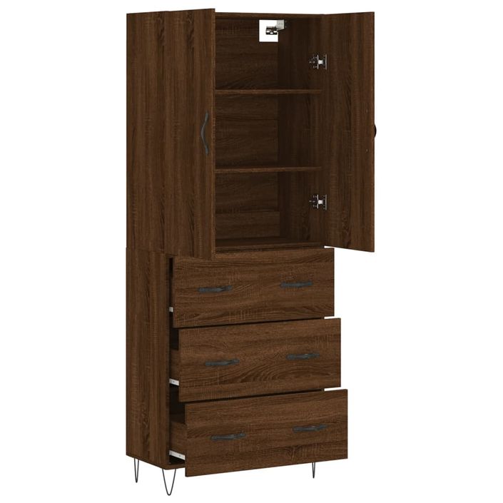 Buffet haut Chêne marron 69,5x34x180 cm Bois d'ingénierie - Photo n°4