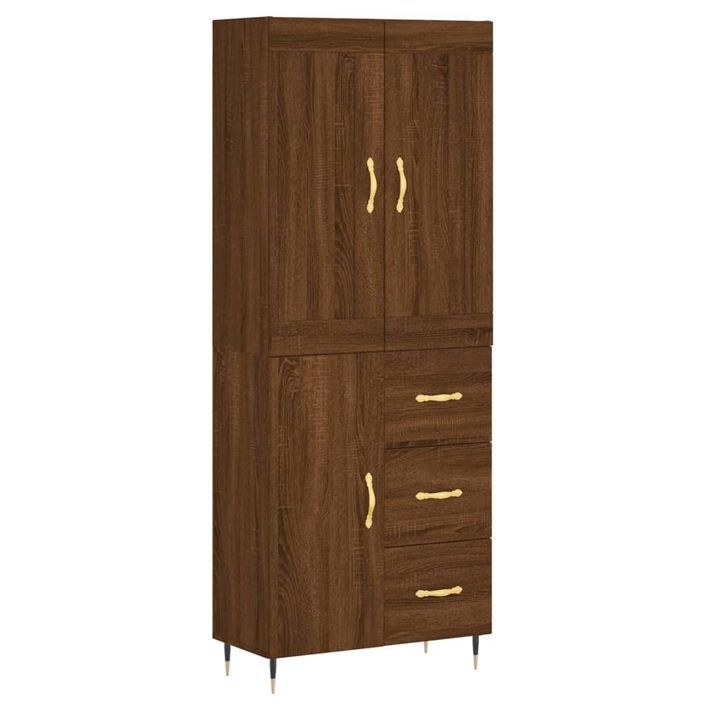 Buffet haut Chêne marron 69,5x34x180 cm Bois d'ingénierie - Photo n°1