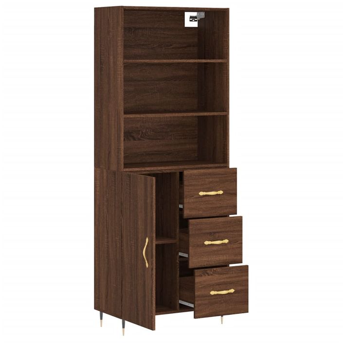 Buffet haut Chêne marron 69,5x34x180 cm Bois d'ingénierie - Photo n°4