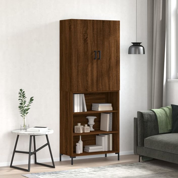 Buffet haut Chêne marron 69,5x34x180 cm Bois d'ingénierie - Photo n°2