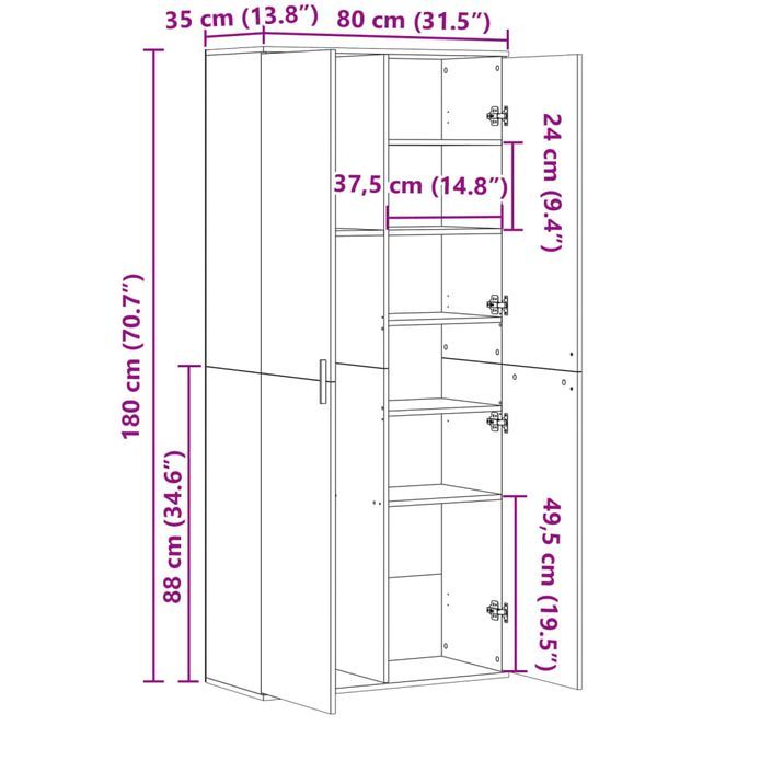 Buffet haut chêne marron 80x35x180 cm bois d'ingénierie - Photo n°10