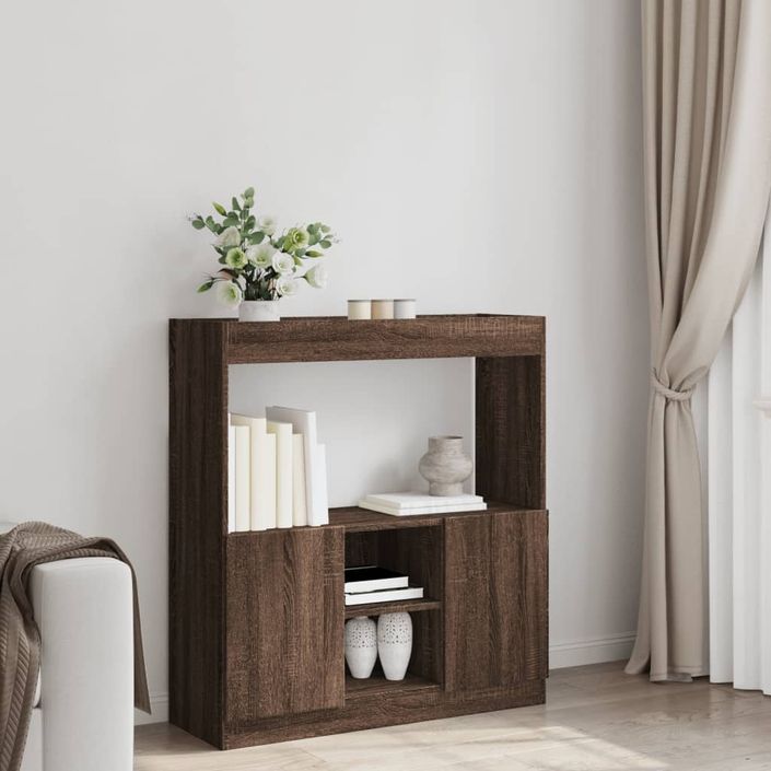 Buffet haut chêne marron 92x33x100 cm bois d'ingénierie - Photo n°3