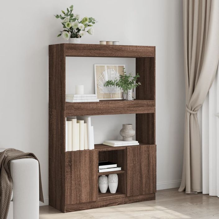 Buffet haut chêne marron 92x33x140 cm bois d'ingénierie - Photo n°1