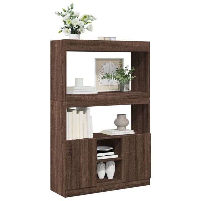 Buffet haut chêne marron 92x33x140 cm bois d'ingénierie - Photo n°4