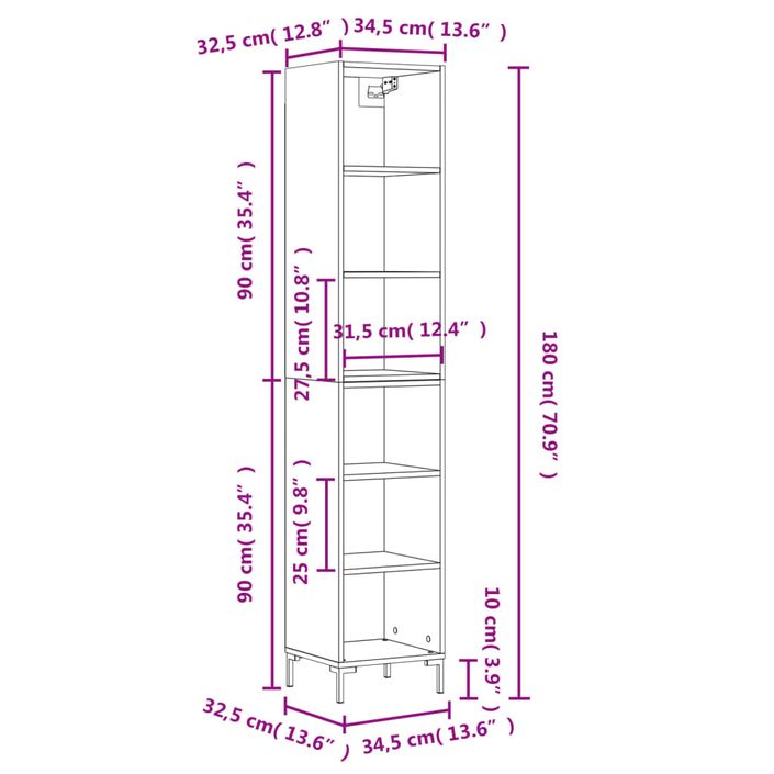 Buffet haut Chêne sonoma 34,5x32,5x180 cm Bois d'ingénierie - Photo n°11