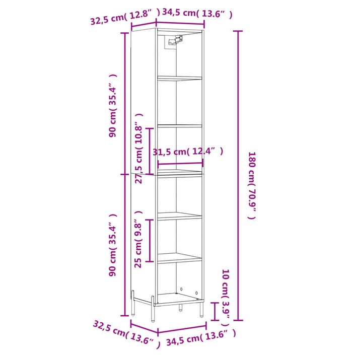 Buffet haut Chêne sonoma 34,5x32,5x180 cm Bois d'ingénierie - Photo n°11