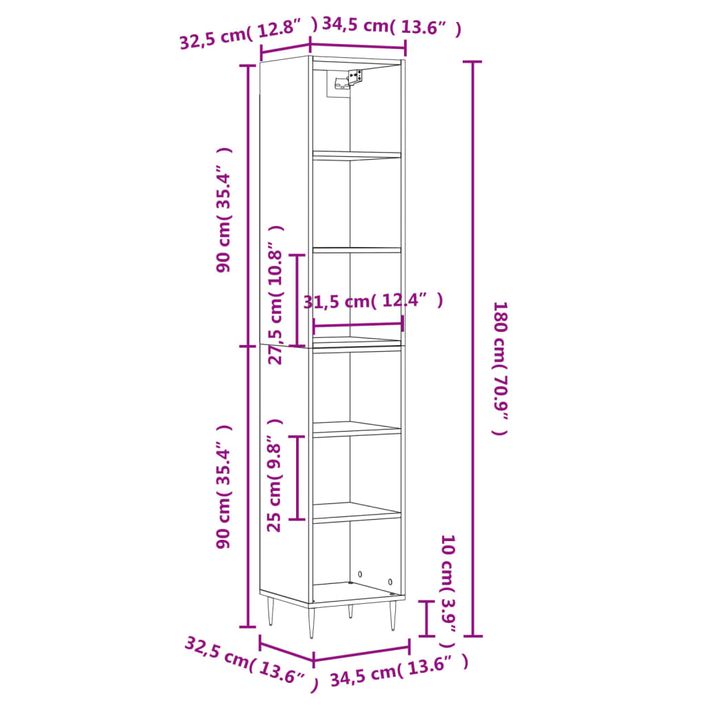 Buffet haut Chêne sonoma 34,5x32,5x180 cm Bois d'ingénierie - Photo n°11