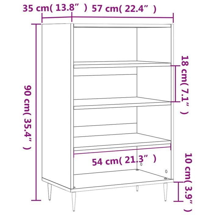 Buffet haut chêne sonoma 57x35x90 cm bois d'ingénierie - Photo n°9