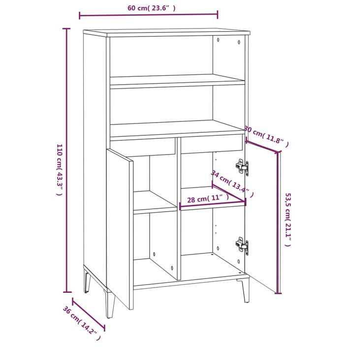 Buffet haut Chêne sonoma 60x36x110 cm Bois d'ingénierie - Photo n°9