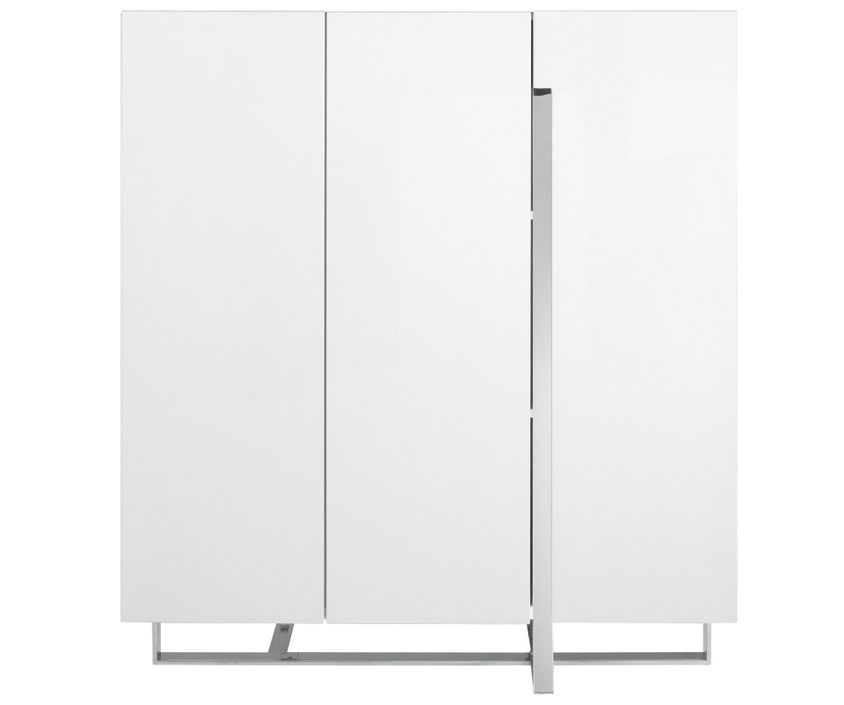 Buffet haut design 3 portes Dezina 120 cm - Laqué blanc et acier chromé - Photo n°1