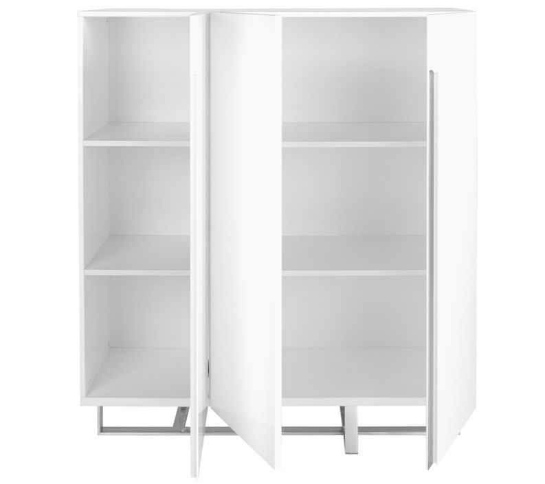 Buffet haut design 3 portes Dezina 120 cm - Laqué blanc et acier chromé - Photo n°2