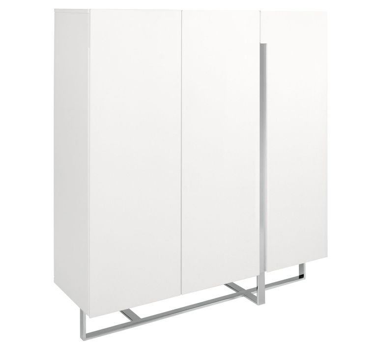 Buffet haut design 3 portes Dezina 120 cm - Laqué blanc et acier chromé - Photo n°3