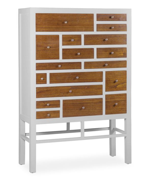 Buffet haut en bois massif de Mindy blanc et naturel 18 tiroirs Ranka 100 cm - Photo n°1