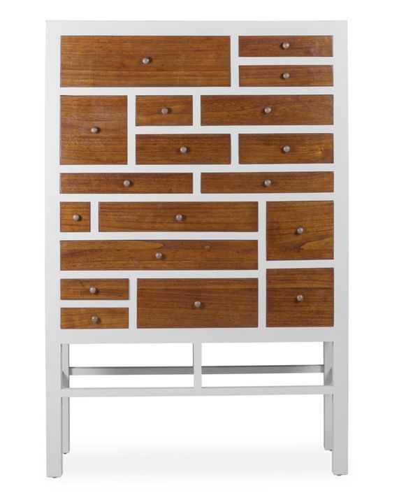 Buffet haut en bois massif de Mindy blanc et naturel 18 tiroirs Ranka 100 cm - Photo n°3