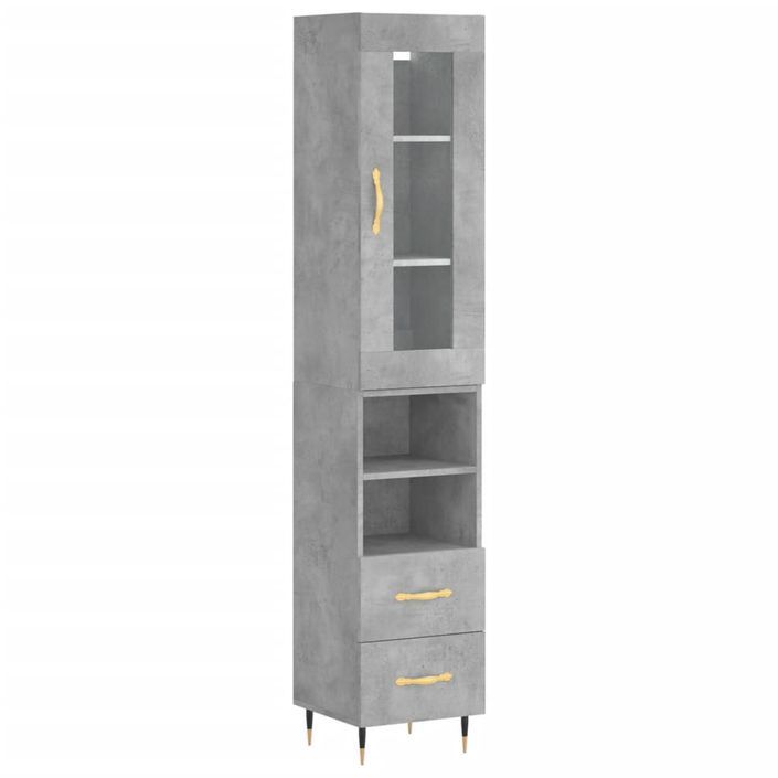 Buffet haut Gris béton 34,5x34x180 cm Bois d'ingénierie - Photo n°1