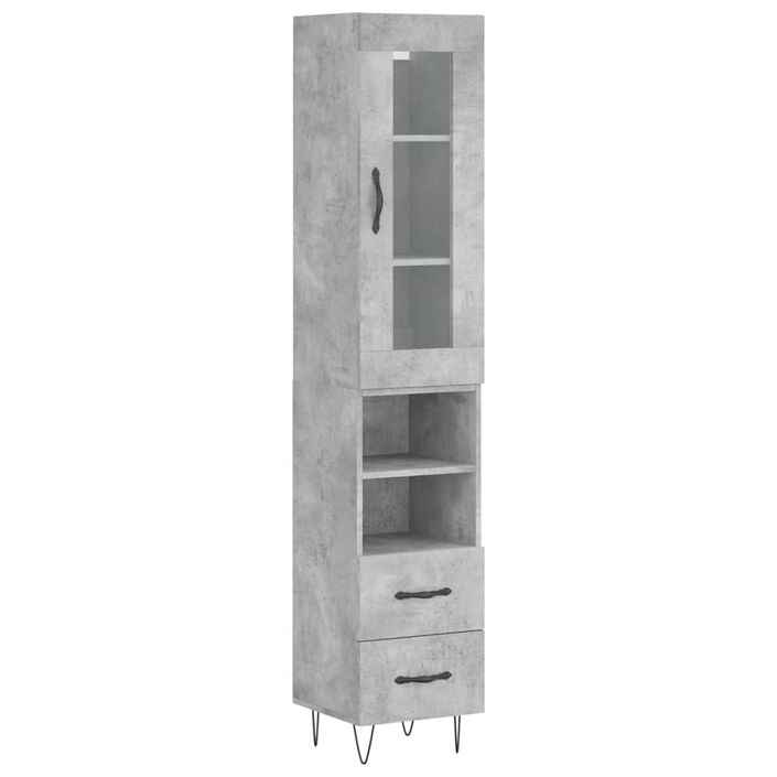 Buffet haut Gris béton 34,5x34x180 cm Bois d'ingénierie - Photo n°1